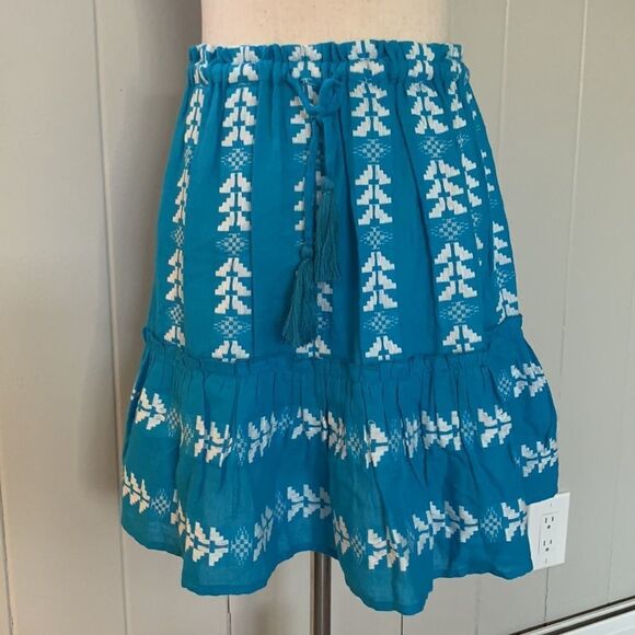 Elan blue with white arrow tribal design skirt with ruffle sz med - Picture 5 of 14
